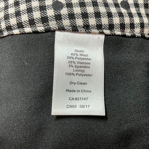 TALBOTS Wool Blend Lined Slim Leg Trousers Black / White Plaid w/ Polka Dot 14 - Picture 10 of 12